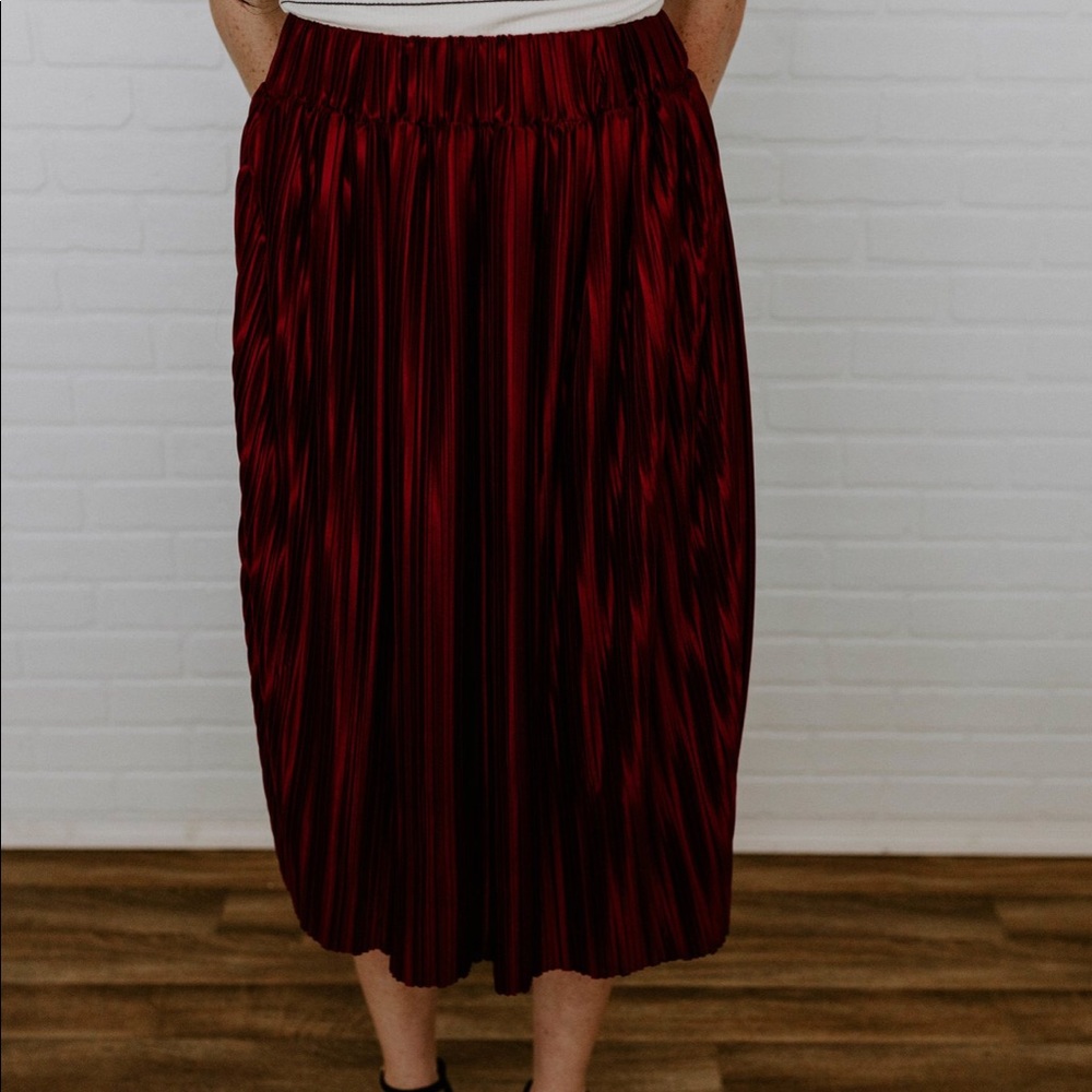 Boho Satin Wash Midi Skirt - Burgundy - Picture 6 of 8